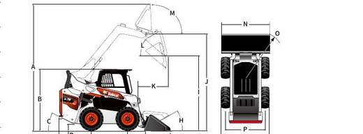 Габаритная схема скид-погрузчика Bobcat, буквы A-Q