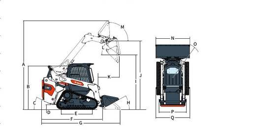 Габаритная схема гусеничного погрузчика Bobcat, буквы A-Q