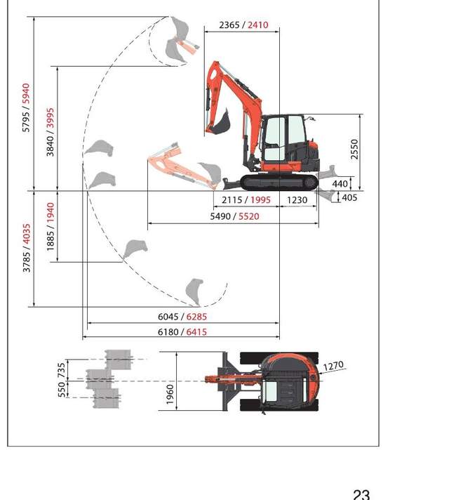 Габаритная схема Kubota KX060-5