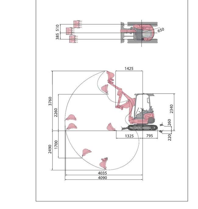Габаритная схема Kubota U-17-5S